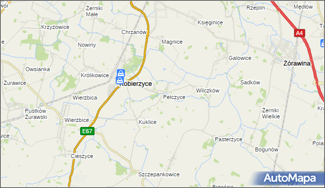 mapa Pełczyce gmina Kobierzyce, Pełczyce gmina Kobierzyce na mapie Targeo