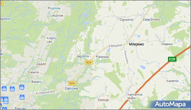 mapa Piastowo gmina Milejewo, Piastowo gmina Milejewo na mapie Targeo