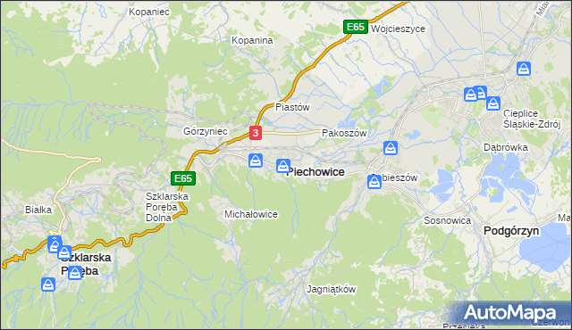 mapa Piechowice powiat jeleniogórski, Piechowice powiat jeleniogórski na mapie Targeo