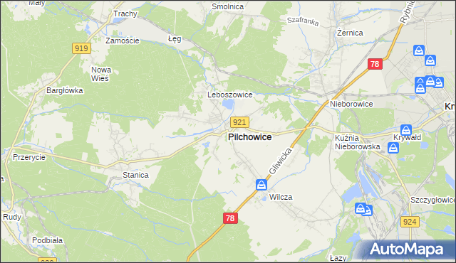 mapa Pilchowice powiat gliwicki, Pilchowice powiat gliwicki na mapie Targeo