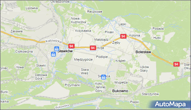 mapa Podlipie gmina Bolesław, Podlipie gmina Bolesław na mapie Targeo