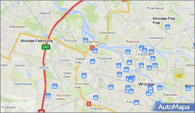 mapa Popowice gmina Wrocław, Popowice gmina Wrocław na mapie Targeo