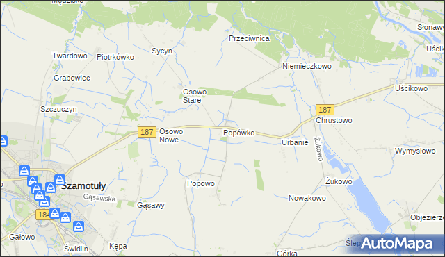 mapa Popówko gmina Oborniki, Popówko gmina Oborniki na mapie Targeo