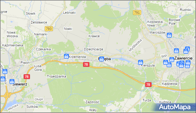 mapa Poręba powiat zawierciański, Poręba powiat zawierciański na mapie Targeo