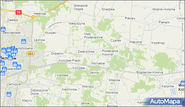 mapa Postękalice, Postękalice na mapie Targeo