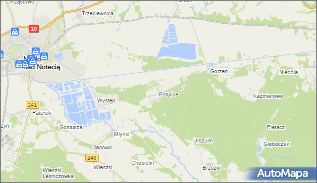 mapa Potulice gmina Nakło nad Notecią, Potulice gmina Nakło nad Notecią na mapie Targeo