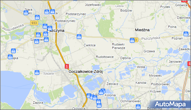 mapa Rudołtowice, Rudołtowice na mapie Targeo