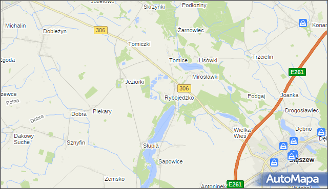 mapa Rybojedzko gmina Stęszew, Rybojedzko gmina Stęszew na mapie Targeo