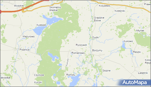 mapa Ryczywół gmina Kalinowo, Ryczywół gmina Kalinowo na mapie Targeo