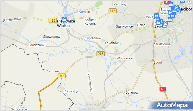 mapa Samborowice gmina Pietrowice Wielkie, Samborowice gmina Pietrowice Wielkie na mapie Targeo