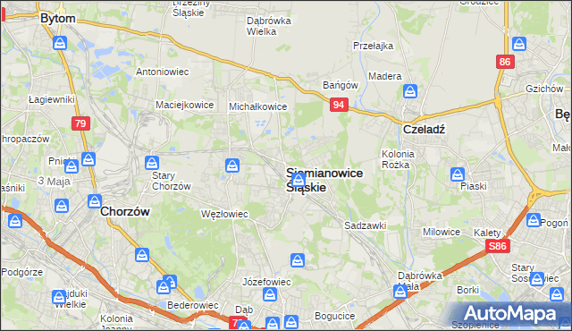 mapa Siemianowice Śląskie, Siemianowice Śląskie na mapie Targeo