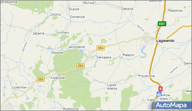 mapa Sieniawka gmina Łagiewniki, Sieniawka gmina Łagiewniki na mapie Targeo