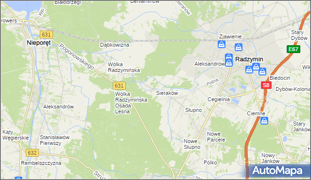 mapa Sieraków gmina Radzymin, Sieraków gmina Radzymin na mapie Targeo