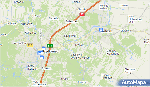 mapa Śmiłów gmina Jastrząb, Śmiłów gmina Jastrząb na mapie Targeo
