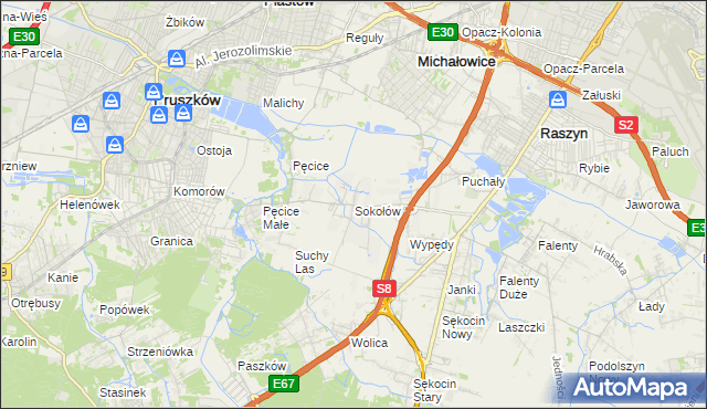 mapa Sokołów gmina Michałowice, Sokołów gmina Michałowice na mapie Targeo