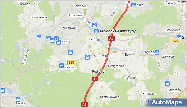 mapa Stanowice gmina Czerwionka-Leszczyny, Stanowice gmina Czerwionka-Leszczyny na mapie Targeo