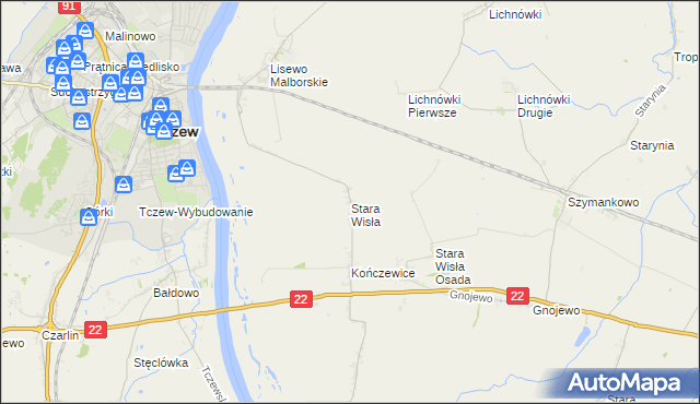 mapa Stara Wisła, Stara Wisła na mapie Targeo