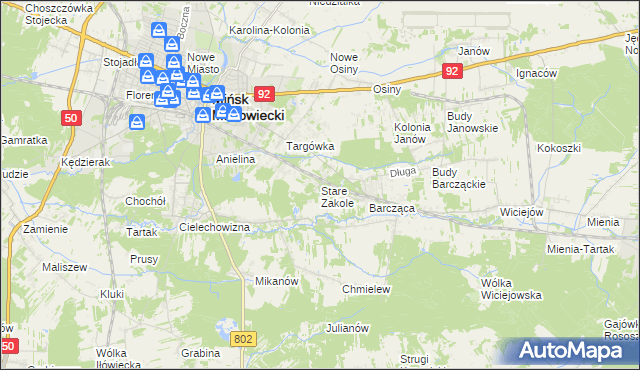 mapa Stare Zakole, Stare Zakole na mapie Targeo