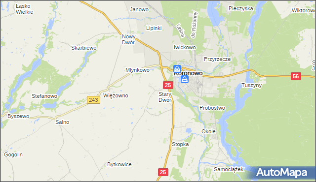 mapa Stary Dwór gmina Koronowo, Stary Dwór gmina Koronowo na mapie Targeo