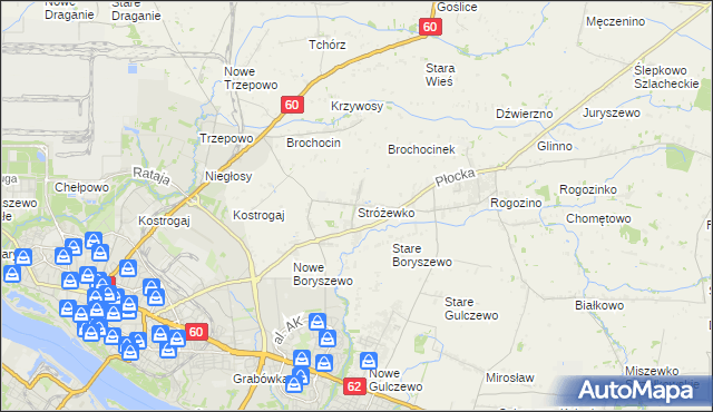 mapa Stróżewko gmina Radzanowo, Stróżewko gmina Radzanowo na mapie Targeo