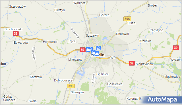 mapa Strzelin, Strzelin na mapie Targeo