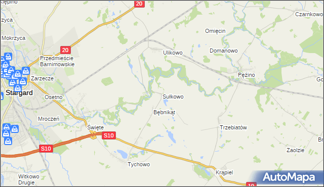 mapa Sułkowo gmina Stargard, Sułkowo gmina Stargard na mapie Targeo