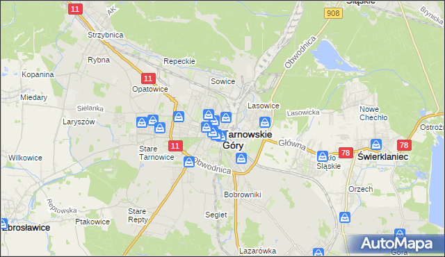 mapa Tarnowskie Góry, Tarnowskie Góry na mapie Targeo
