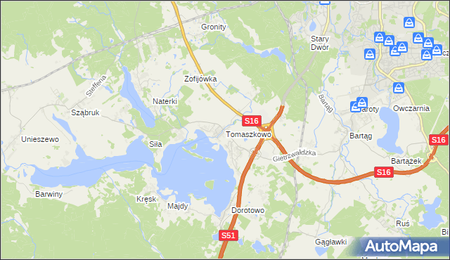 mapa Tomaszkowo, Tomaszkowo na mapie Targeo