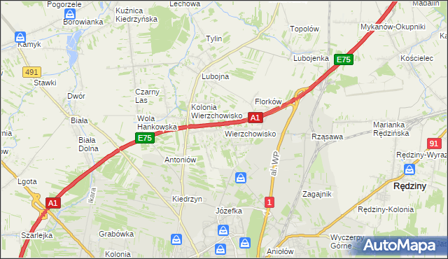 mapa Wierzchowisko gmina Mykanów, Wierzchowisko gmina Mykanów na mapie Targeo