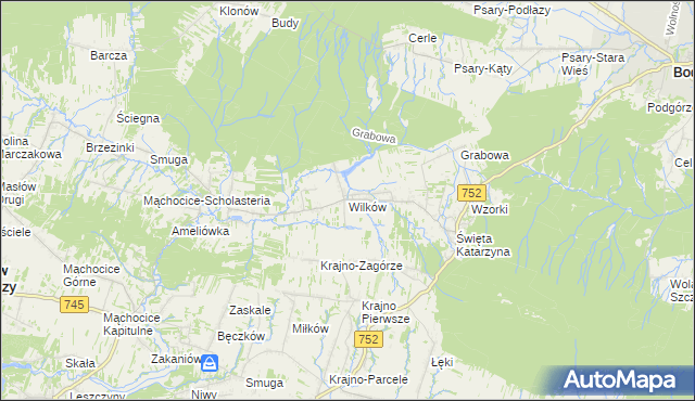 mapa Wilków gmina Bodzentyn, Wilków gmina Bodzentyn na mapie Targeo