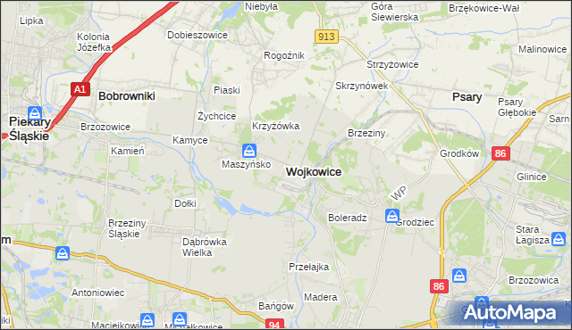 mapa Wojkowice powiat będziński, Wojkowice powiat będziński na mapie Targeo