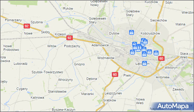 mapa Woźniaków, Woźniaków na mapie Targeo