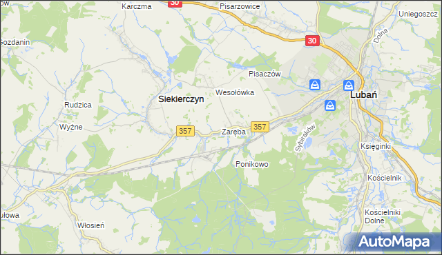 mapa Zaręba gmina Siekierczyn, Zaręba gmina Siekierczyn na mapie Targeo