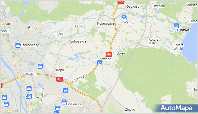 mapa Zawada gmina Turawa, Zawada gmina Turawa na mapie Targeo