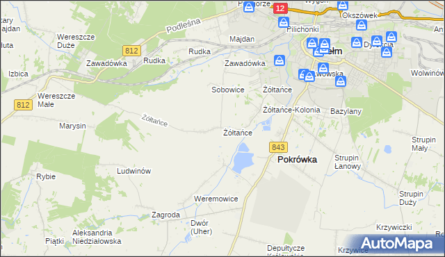 mapa Żółtańce, Żółtańce na mapie Targeo