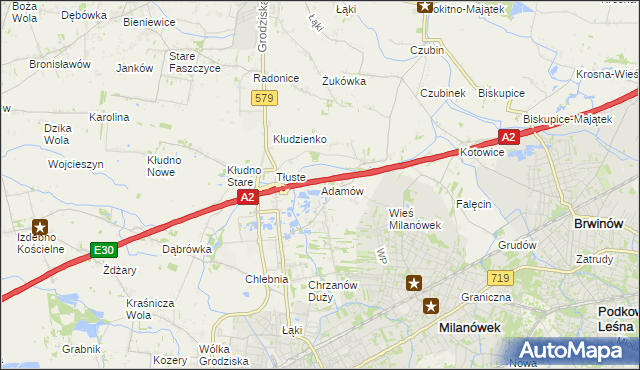 mapa Adamów gmina Grodzisk Mazowiecki, Adamów gmina Grodzisk Mazowiecki na mapie Targeo