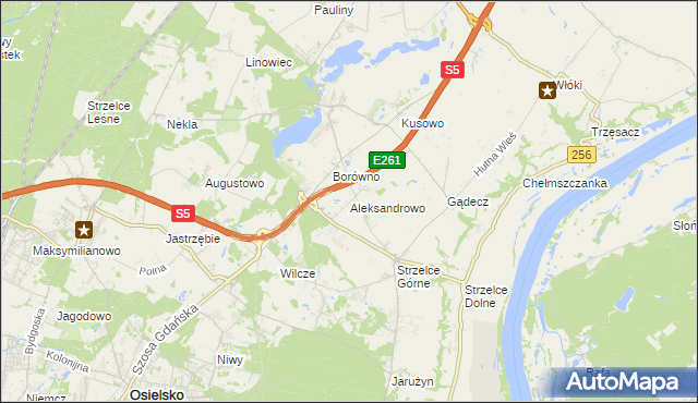mapa Aleksandrowo gmina Dobrcz, Aleksandrowo gmina Dobrcz na mapie Targeo