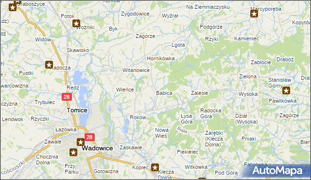 mapa Babica gmina Wadowice, Babica gmina Wadowice na mapie Targeo