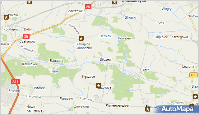mapa Bilczew gmina Sieroszewice, Bilczew gmina Sieroszewice na mapie Targeo