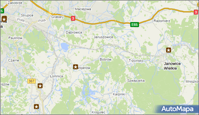 mapa Bobrów gmina Mysłakowice, Bobrów gmina Mysłakowice na mapie Targeo