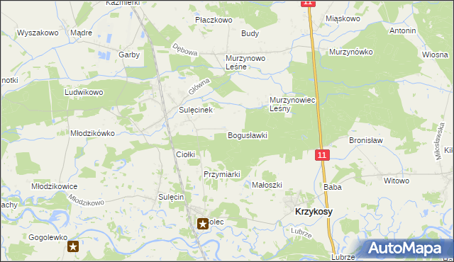 mapa Bogusławki gmina Krzykosy, Bogusławki gmina Krzykosy na mapie Targeo