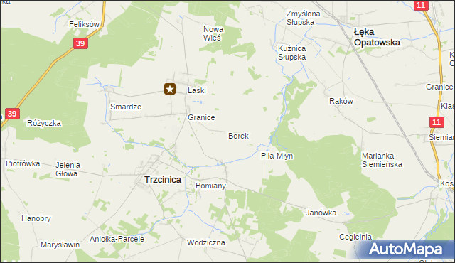 mapa Borek gmina Trzcinica, Borek gmina Trzcinica na mapie Targeo