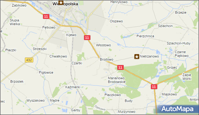 mapa Brodowo gmina Środa Wielkopolska, Brodowo gmina Środa Wielkopolska na mapie Targeo
