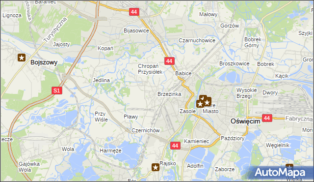 mapa Brzezinka gmina Oświęcim, Brzezinka gmina Oświęcim na mapie Targeo