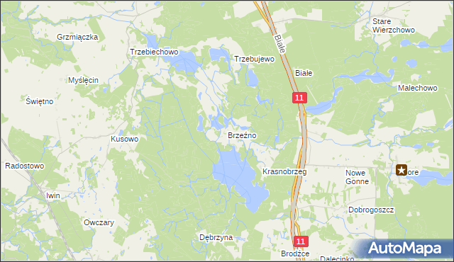 mapa Brzeźno gmina Szczecinek, Brzeźno gmina Szczecinek na mapie Targeo