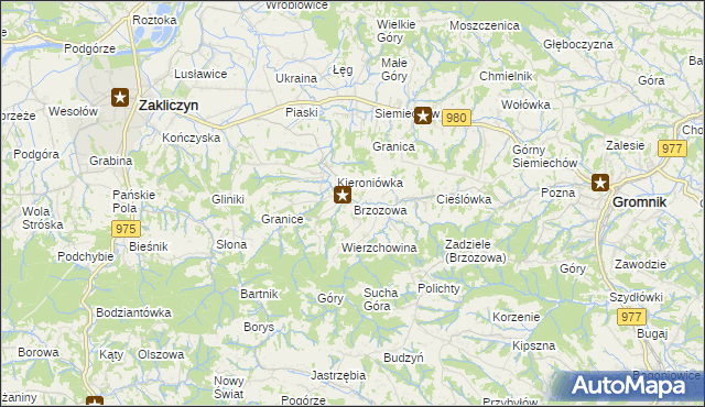 mapa Brzozowa gmina Gromnik, Brzozowa gmina Gromnik na mapie Targeo