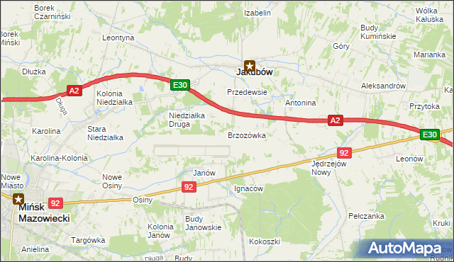 mapa Brzozówka gmina Jakubów, Brzozówka gmina Jakubów na mapie Targeo