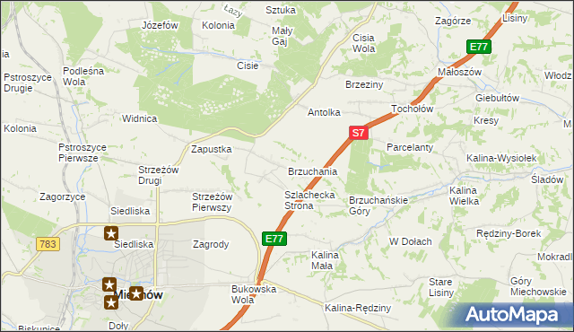 mapa Brzuchania, Brzuchania na mapie Targeo