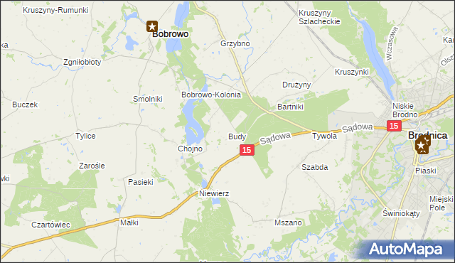 mapa Budy gmina Bobrowo, Budy gmina Bobrowo na mapie Targeo