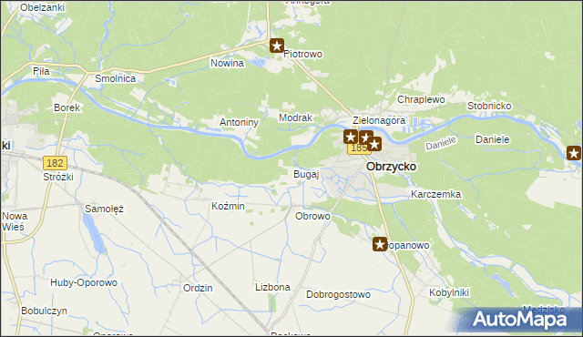 mapa Bugaj gmina Obrzycko, Bugaj gmina Obrzycko na mapie Targeo